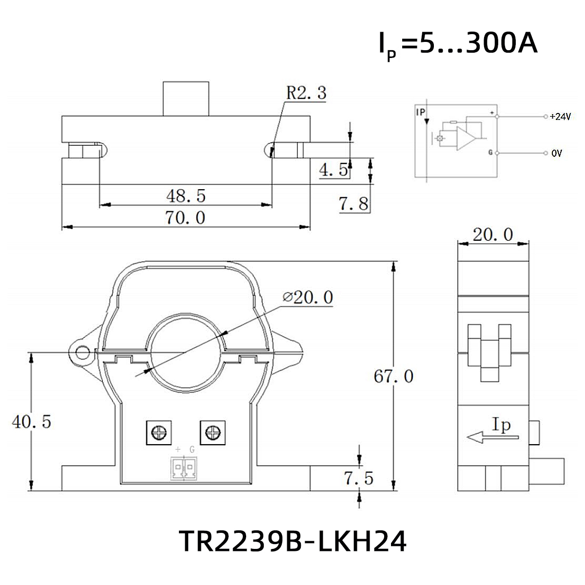  AC 50A DC 4~20mA Hall-Effekt-Sensor Split-Core-Stromsensor für Energiemanagement 